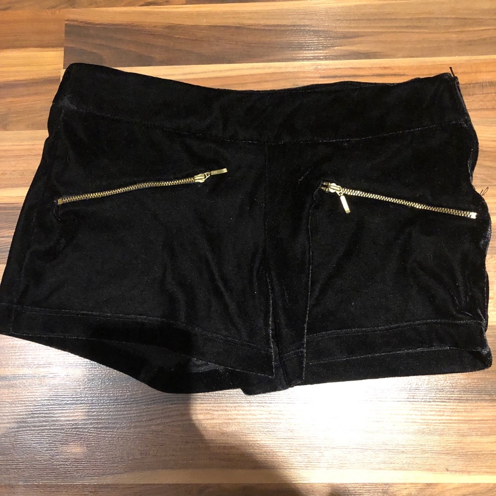 Zara basic velvet shorts gold zip closure